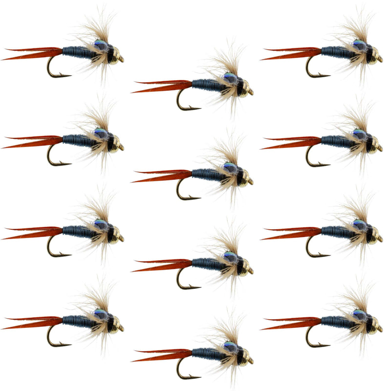 Load image into Gallery viewer, Bead Head Metallic Blue Copper John Nymph - 1 Dozen Fly Fishing Flies - Hook Size 12
