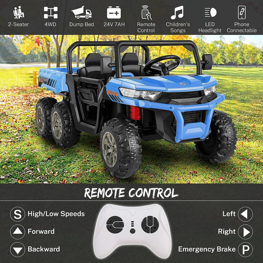 Hikole 24V 2-Seater Battery-Powered Kids Ride On Tractor with Dump Bed and RC Control