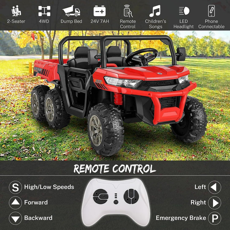 Load image into Gallery viewer, 2 Seater 24V Electric Ride-On Car with Dump Bed and 4WD Tractor Trailer
