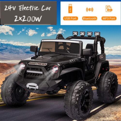 24V Kids Electric Jeep with Remote Control, 3 Speeds, LED Lights, and MP3 Player