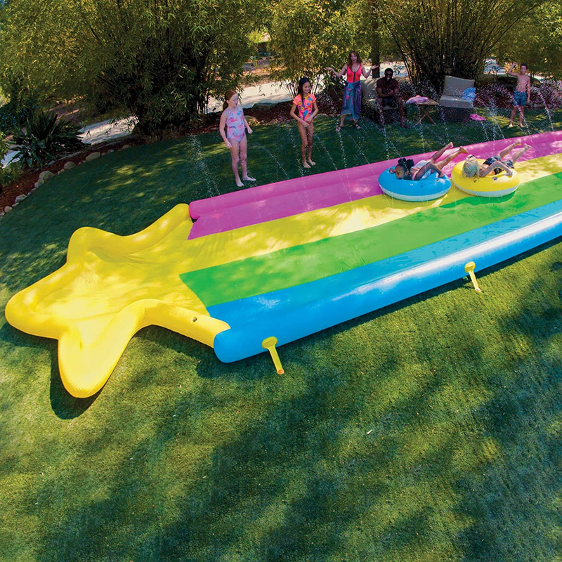 Load image into Gallery viewer, WOW Sports 40' x 8' Rainbow Star Super Slide with 2 Inflatable Sleds
