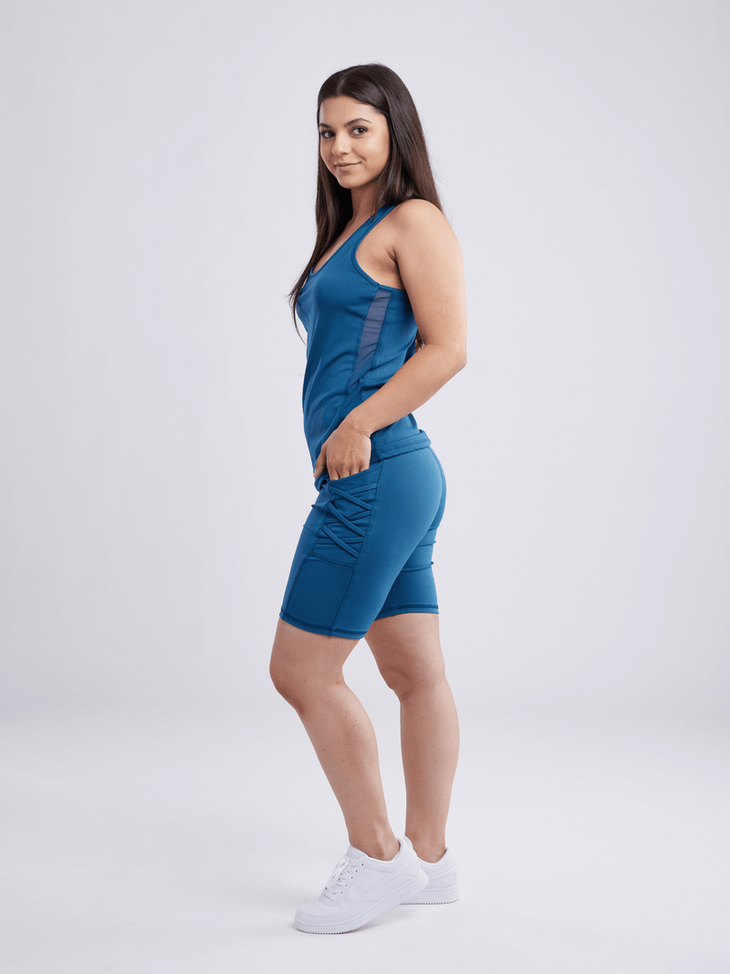Load image into Gallery viewer, JupiterGear High-Waisted Workout Shorts with Pockets &amp; Criss Cross Design
