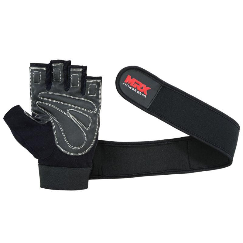 Load image into Gallery viewer, MRX Weight Lifting Gloves Long Wrist Straps Gym Training Leather Black All Sizes
