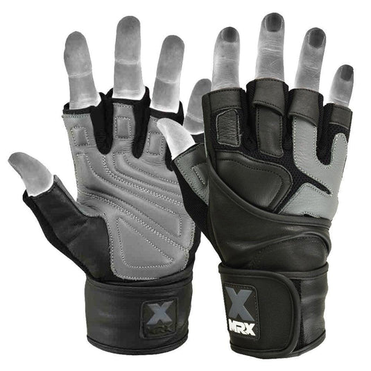 Mrx Men's Weight Lifting Pro Leather Gloves 18 Inches Long Wrist Strap
