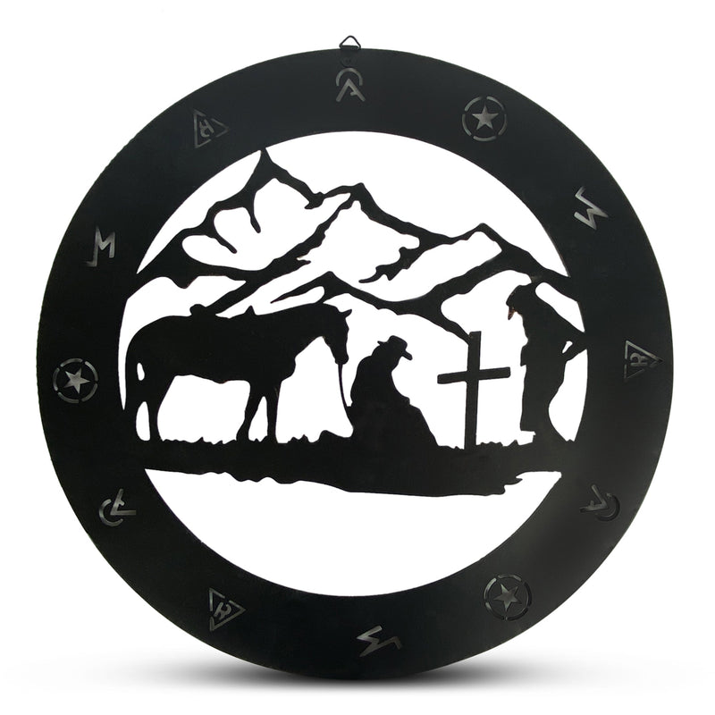 Load image into Gallery viewer, Rustic Metal Wall Art 15in-Praying Cowboy
