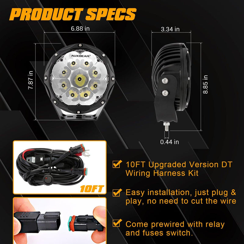 Load image into Gallery viewer, (2pcs/set) 7 Inch 90W Round Spot Beam Offroad LED Driving Lights w/ SAE Compliant+Amber/Black Covers(Optional)
