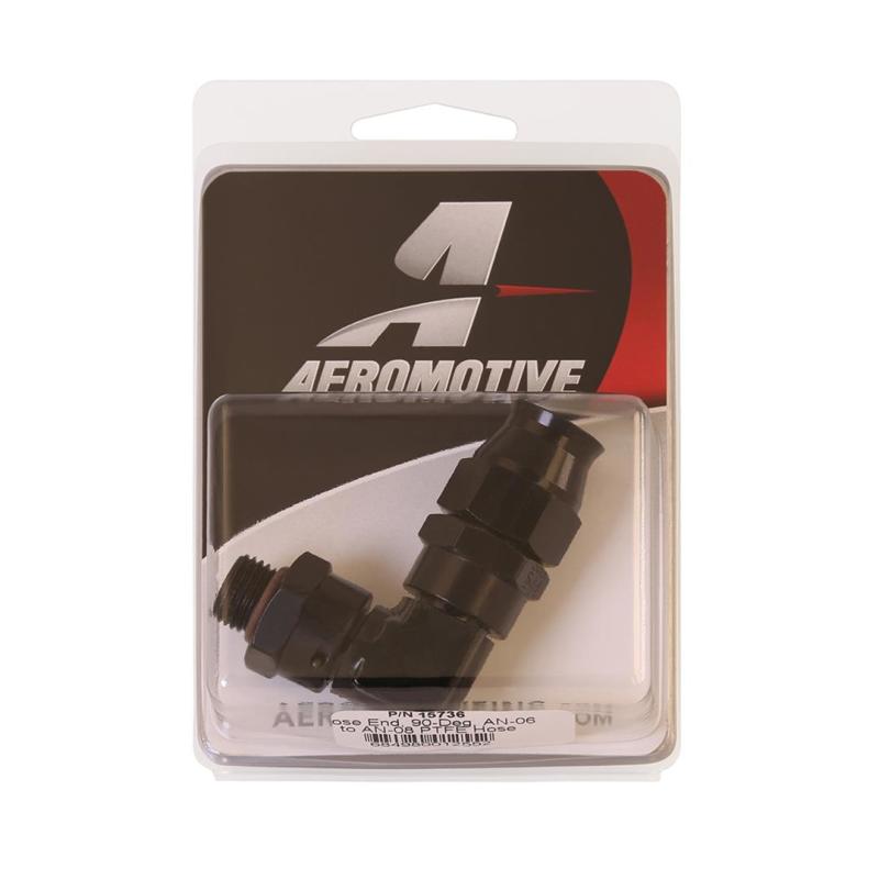 Load image into Gallery viewer, Aeromotive PTFE Hose End - AN-06 to AN-08 Hose - 90 Deg - Black Anodized 15736
