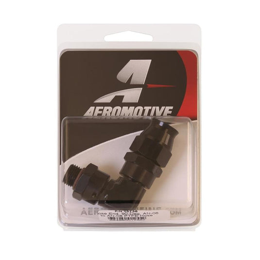 Aeromotive PTFE Hose End - AN-06 to AN-08 Hose - 90 Deg - Black Anodized 15736