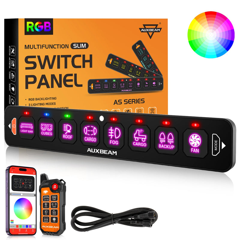 Load image into Gallery viewer, AS-800 RGB Slim Switch Panel with APP&amp;Remote Control, Toggle/ Momentary/ Pulsed Mode Supported(One-Sided Outlet)
