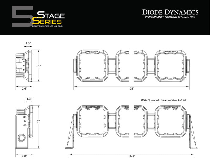 Load image into Gallery viewer, Diode Dynamics SS5 Pro Universal CrossLink 4-Pod Lightbar - White Driving
