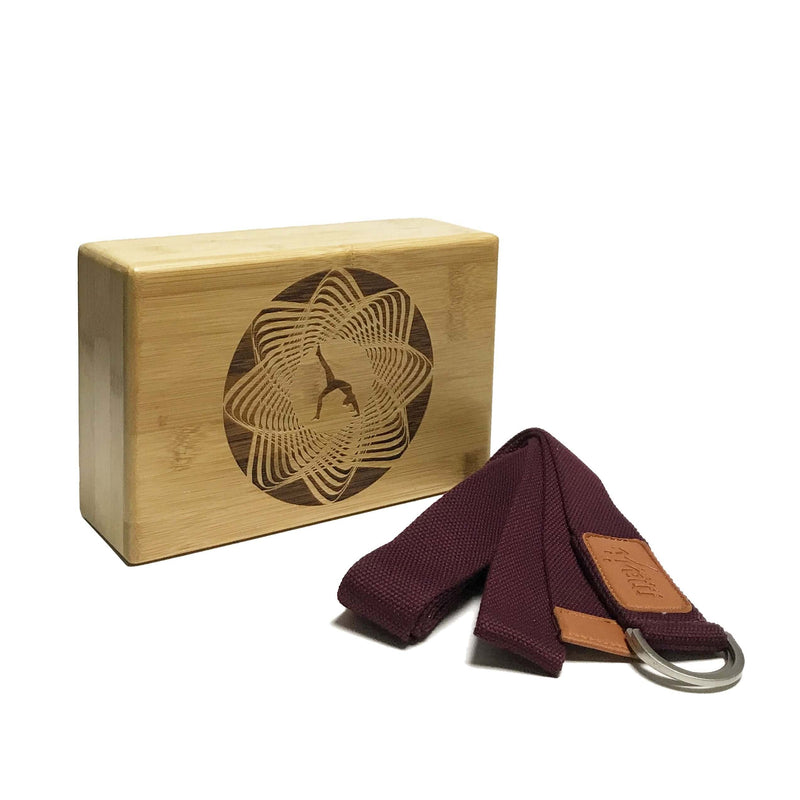 Load image into Gallery viewer, Laser Engraved Bamboo Yoga Block &amp; Strap Combo - Circle Design
