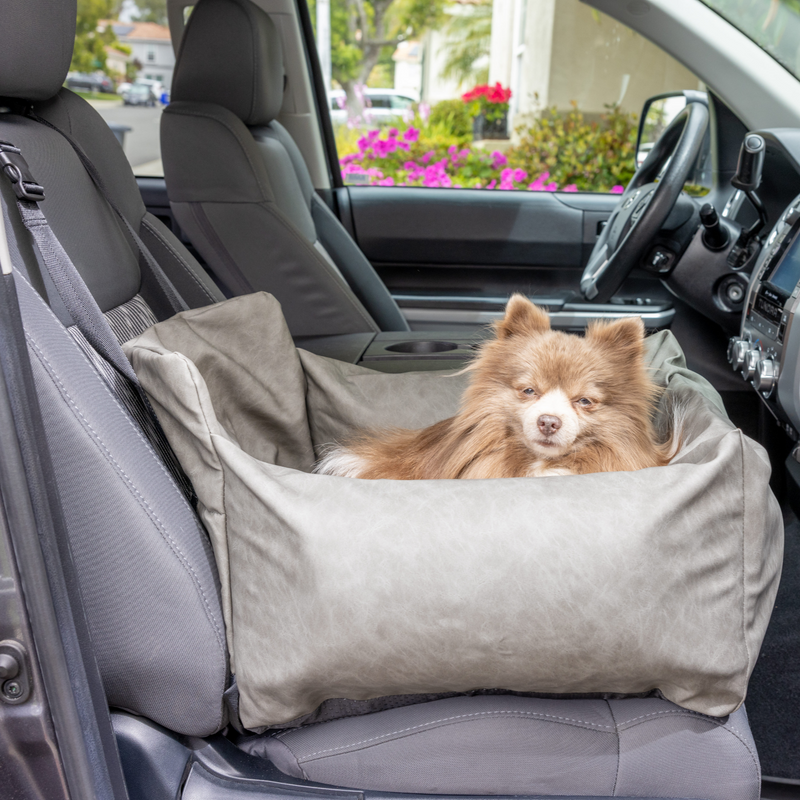 Load image into Gallery viewer, PupProtector™ Faux Cool-to-Touch Vegan Leather Memory Foam Dog Car Bed - Slate Gray
