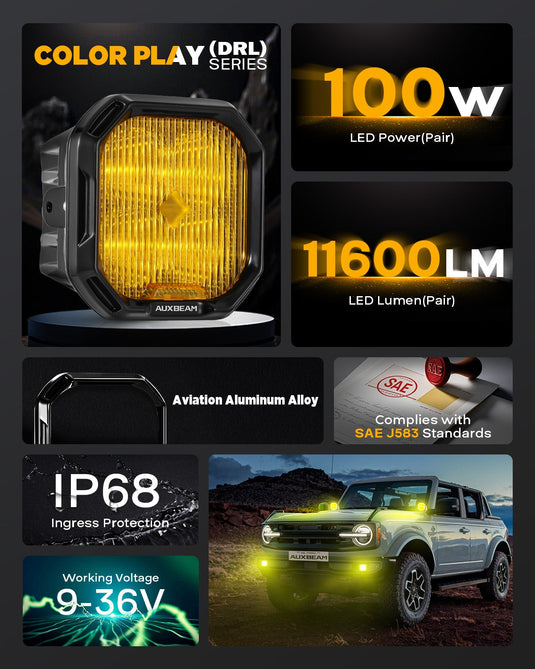 Color Play Series 3 Inch LED Fog Light Kit For Ford Honda Nissan Subaru Acura