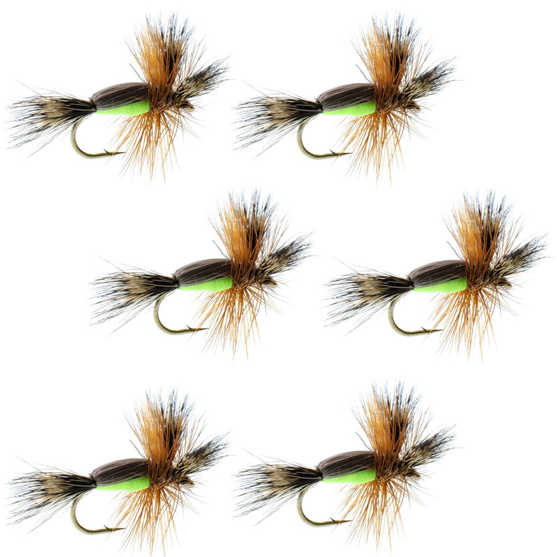 Load image into Gallery viewer, Barbless Chartreuse Humpy Classic Hair Wing Dry Fly - 6 Flies Hook Size 14
