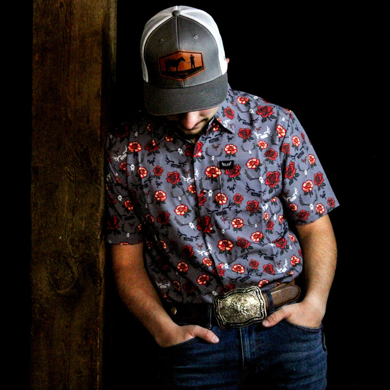 Load image into Gallery viewer, “Rowdy Rose” Pearl Snap Shirt | Western Red Pearl Snap Button-Up for Ranch &amp; Rodeo | Westrek
