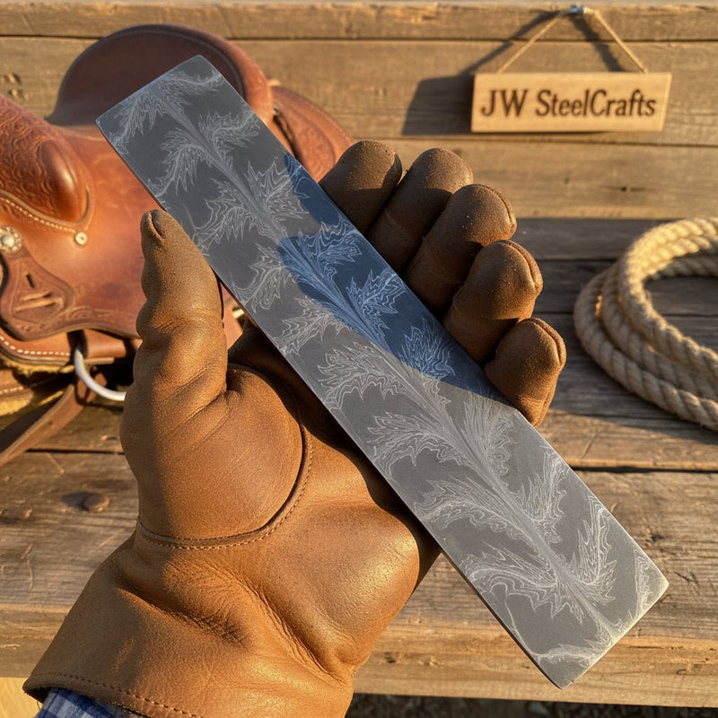 Load image into Gallery viewer, Frostleaf Damascus Billet 14" Handmade Feather Leaf Pattern
