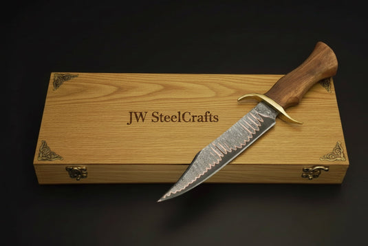 Timberland Trapper Bowie Knife 10" Handmade Damascus Presentation Box