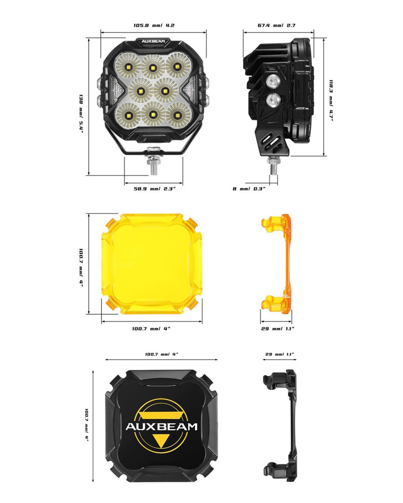 Load image into Gallery viewer, CUBE-Z Series 4 Inch Flood LED Pod Lights Off Road Lights with White DRL &amp; Amber Turn Signal Lights
