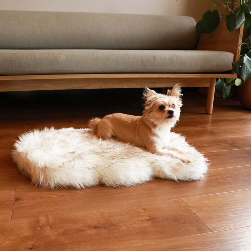 Load image into Gallery viewer, PupRug by Paw.com® Faux Fur Orthopedic Dog Bed - Curve White with Brown Accents
