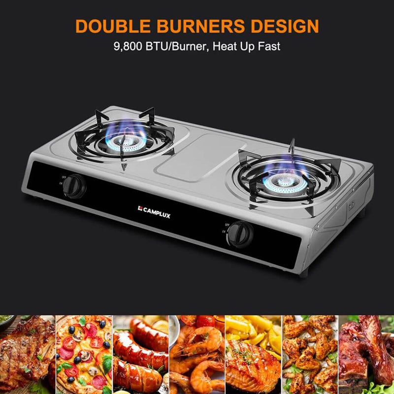 Load image into Gallery viewer, Camplux 2 Burners 19,600 BTU Outdoor Gas Stove with Auto Ignition
