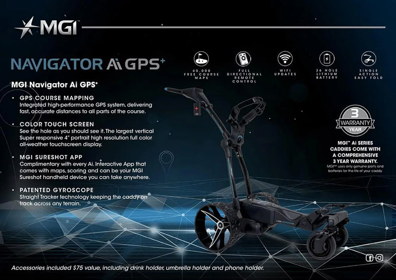 Load image into Gallery viewer, MGI Navigator AI GPS+ Electric Golf Caddy Cart
