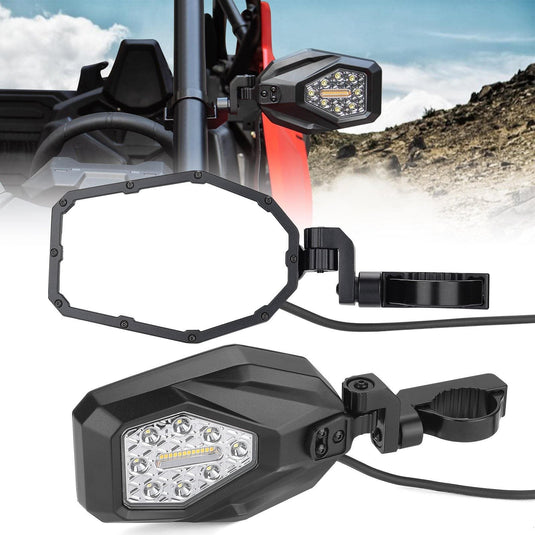 Mirrors with LED Turn Signal Lights For RZR