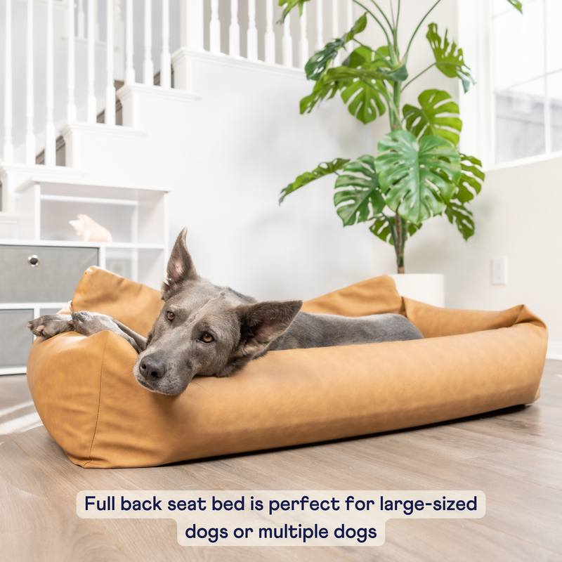 Load image into Gallery viewer, PupProtector™ Faux Cool-to-Touch Vegan Leather Memory Foam Dog Car Bed - Camel
