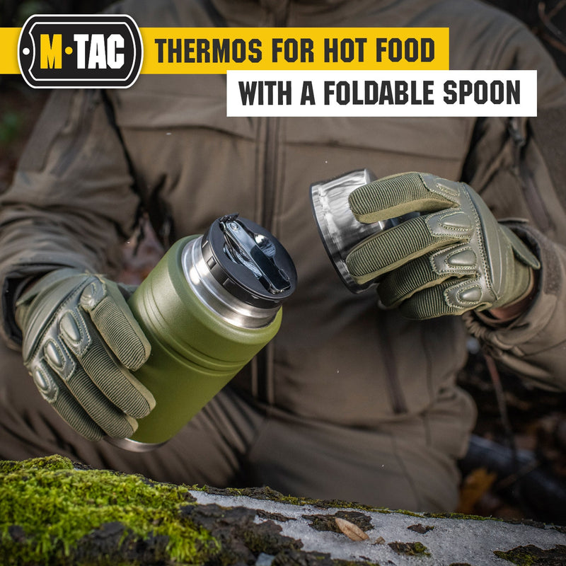 Load image into Gallery viewer, M-Tac Stainless 25 oz Thermos with folding spoon Olive
