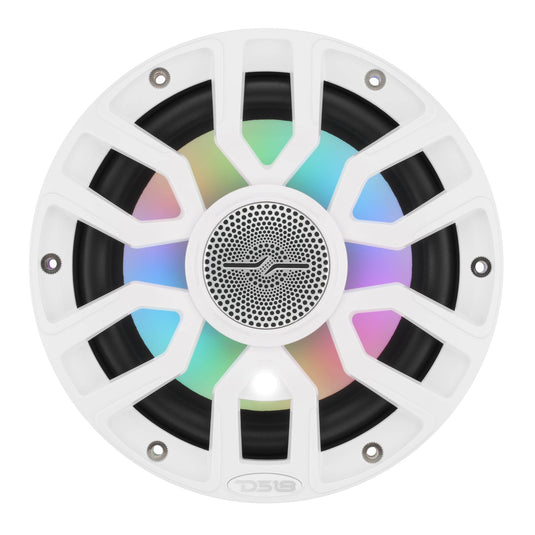 NXL 7.7” 2-Way Coaxial Marine Speaker with Bullet Tweeter, Digital LED Lights & White Deck LED | 175W RMS 4-Ohm