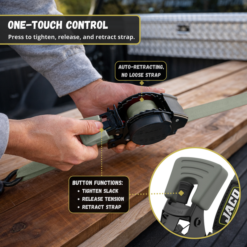 Load image into Gallery viewer, Retractable Ratchet Straps - 1" x 15 ft (1,760 lbs Break Strength) | Auto Self Retracting Cargo Tie Down Strap Set
