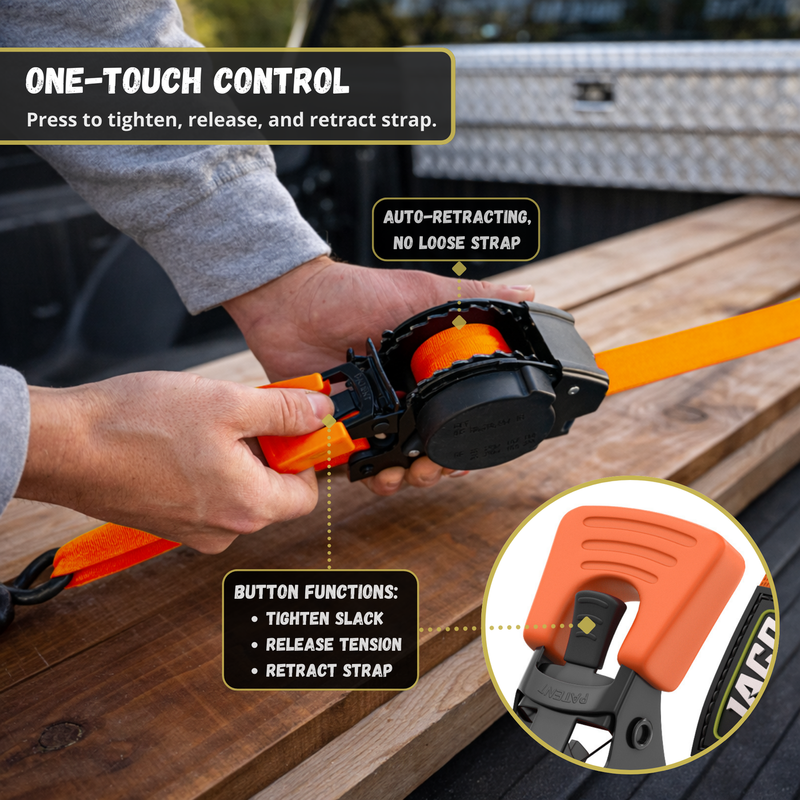 Load image into Gallery viewer, Retractable Ratchet Straps - 1" x 15 ft (1,760 lbs Break Strength) | Auto Self Retracting Cargo Tie Down Strap Set
