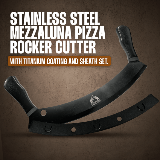12-Inch Heavy-Duty Pizza Cutter Rocker Blade – Stainless Steel Mezzaluna Knife with Titanium Coating – Professional Pizza Cutter w/ Protective Cover