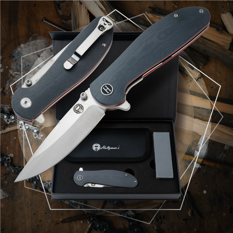 Load image into Gallery viewer, The Straight Back Folding Pocket Knife Giftset for Men and Women (Grey and Red)
