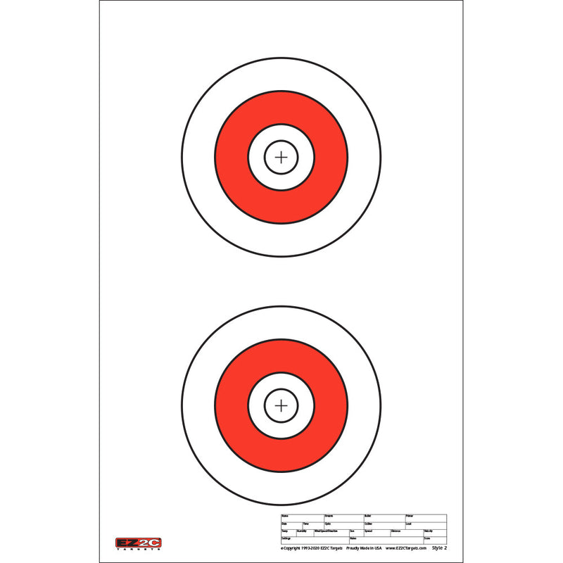 Load image into Gallery viewer, EZ2C Targets #2: Double Bullseye Paper Shooting Range Targets USA MADE 11”x17”

