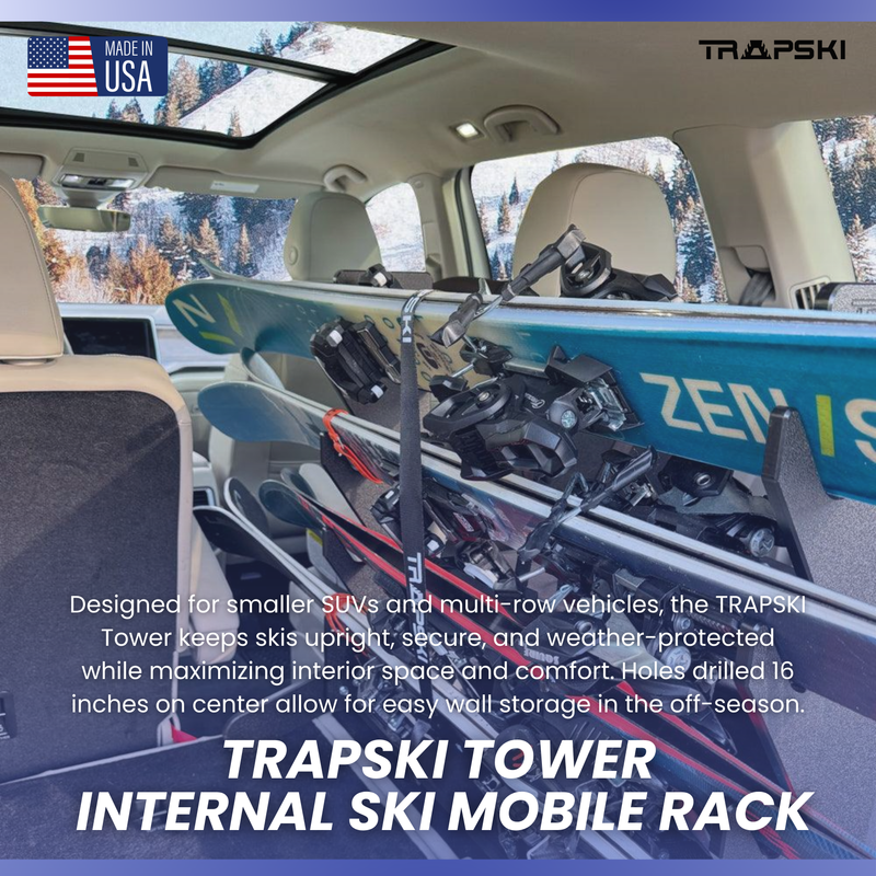 Load image into Gallery viewer, The TRAPSKI Tower with Security Strap | Internal Ski Mobile Rack | SUVs, Vans, Crossovers, Hatchbacks | Third Row SUVS
