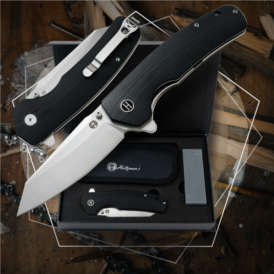 The Clip Point, Pioneer, Wild Trail Folding Pocket Knife Giftset Combo (Silver and Black)
