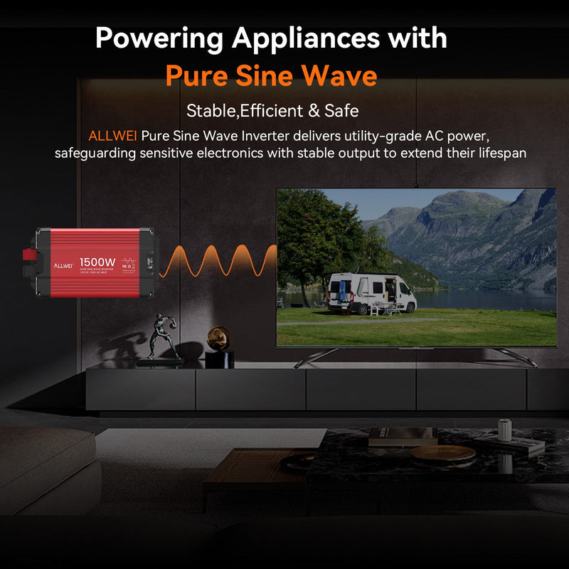 Load image into Gallery viewer, ALLWEI 1500W Pure Sine Wave Inverter 12V to 120V AC
