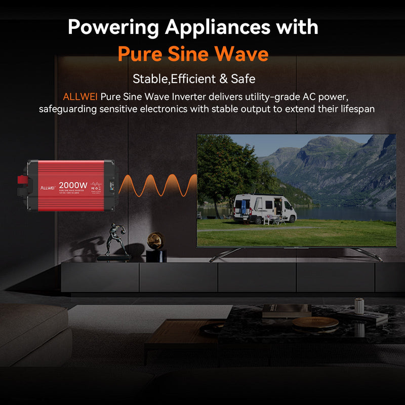 Load image into Gallery viewer, ALLWEI 2000W Pure Sine Wave Inverter - 12V DC to 120V AC Power Converter
