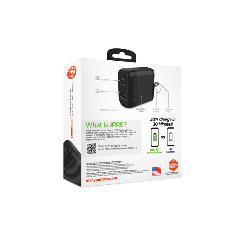 Load image into Gallery viewer, HyperGear SpeedBoost 25W USB-C PD + 12W USB Fast Wall Charger with PPS
