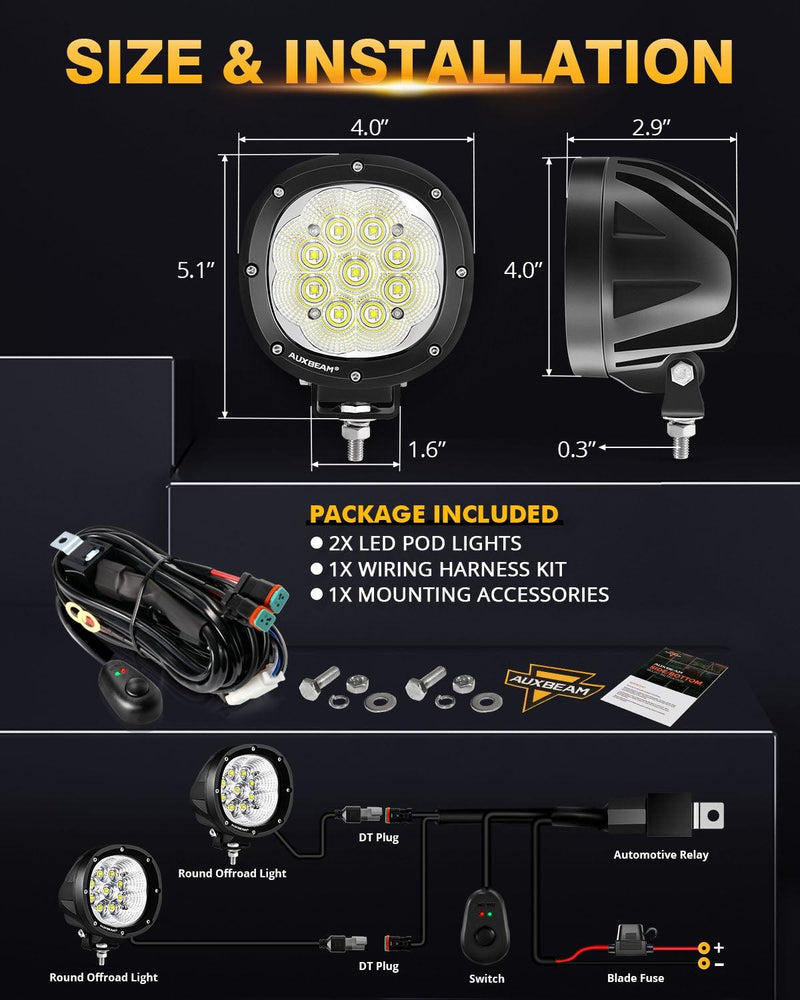 Load image into Gallery viewer, P4 Series | 4 Inch 90W 9000LM Round LED Driving Lights Flood White Pod Lights
