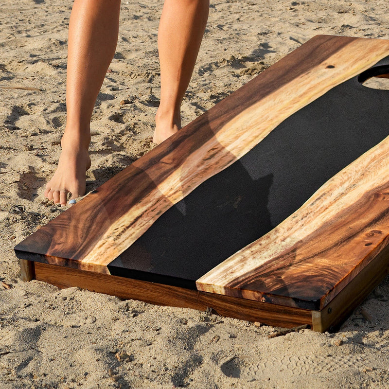 Load image into Gallery viewer, 2ft x 4ft Resin &amp; Wood Classic Cornhole Set | Live Edge River Collection
