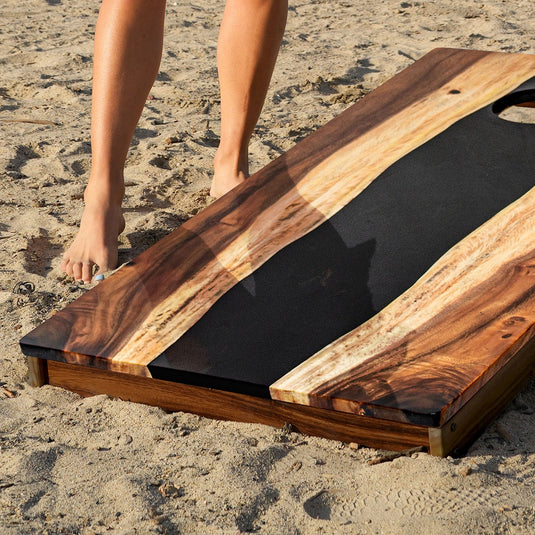 2ft x 4ft Resin & Wood Classic Cornhole Set | Live Edge River Collection
