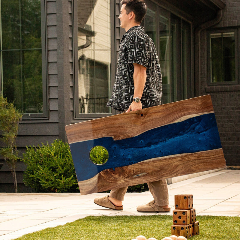 Load image into Gallery viewer, 2ft x 4ft Resin &amp; Wood Classic Cornhole Set | Live Edge River Collection
