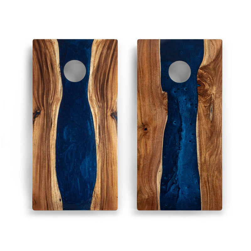 Load image into Gallery viewer, 2ft x 4ft Resin &amp; Wood Classic Cornhole Set | Live Edge River Collection
