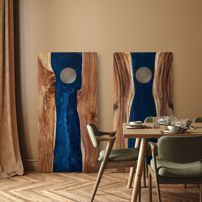 Load image into Gallery viewer, 2ft x 4ft Resin &amp; Wood Classic Cornhole Set | Live Edge River Collection
