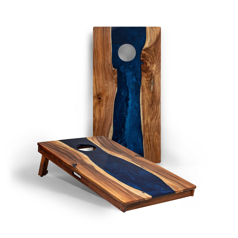 Load image into Gallery viewer, 2ft x 4ft Resin &amp; Wood Classic Cornhole Set | Live Edge River Collection
