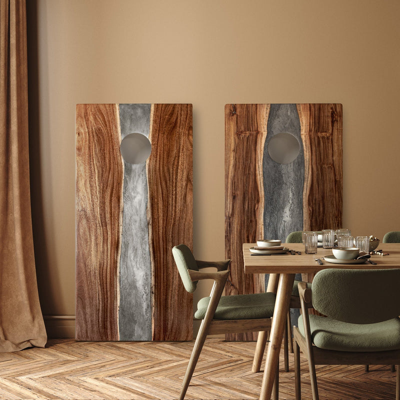 Load image into Gallery viewer, 2ft x 4ft Resin &amp; Wood Classic Cornhole Set | Live Edge River Collection
