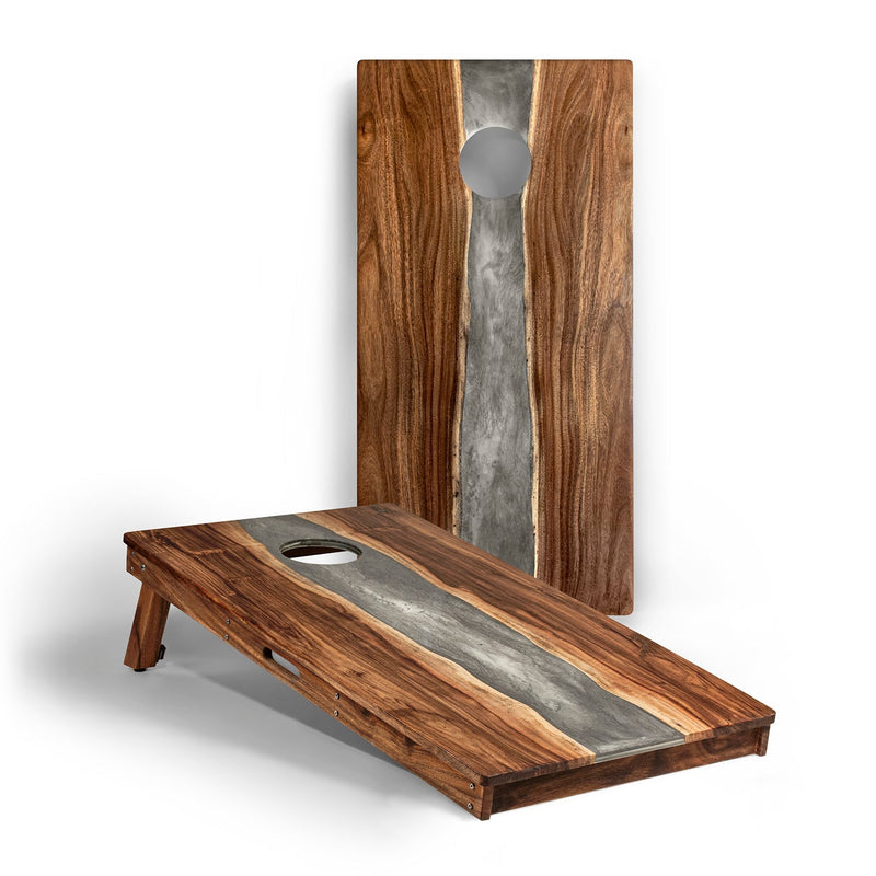 Load image into Gallery viewer, 2ft x 4ft Resin &amp; Wood Classic Cornhole Set | Live Edge River Collection
