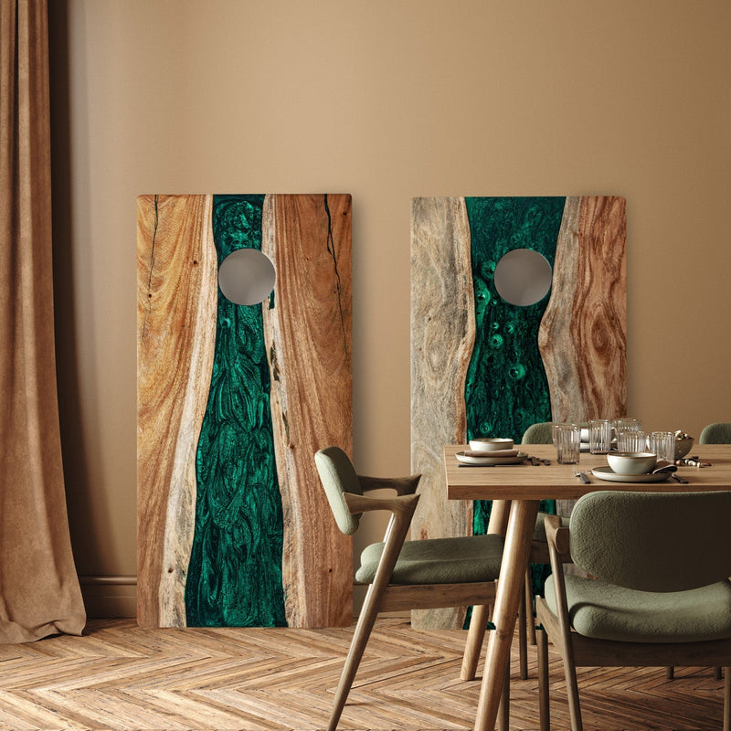 Load image into Gallery viewer, 2ft x 4ft Resin &amp; Wood Classic Cornhole Set | Live Edge River Collection
