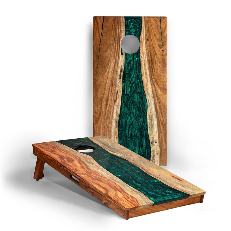 Load image into Gallery viewer, 2ft x 4ft Resin &amp; Wood Classic Cornhole Set | Live Edge River Collection

